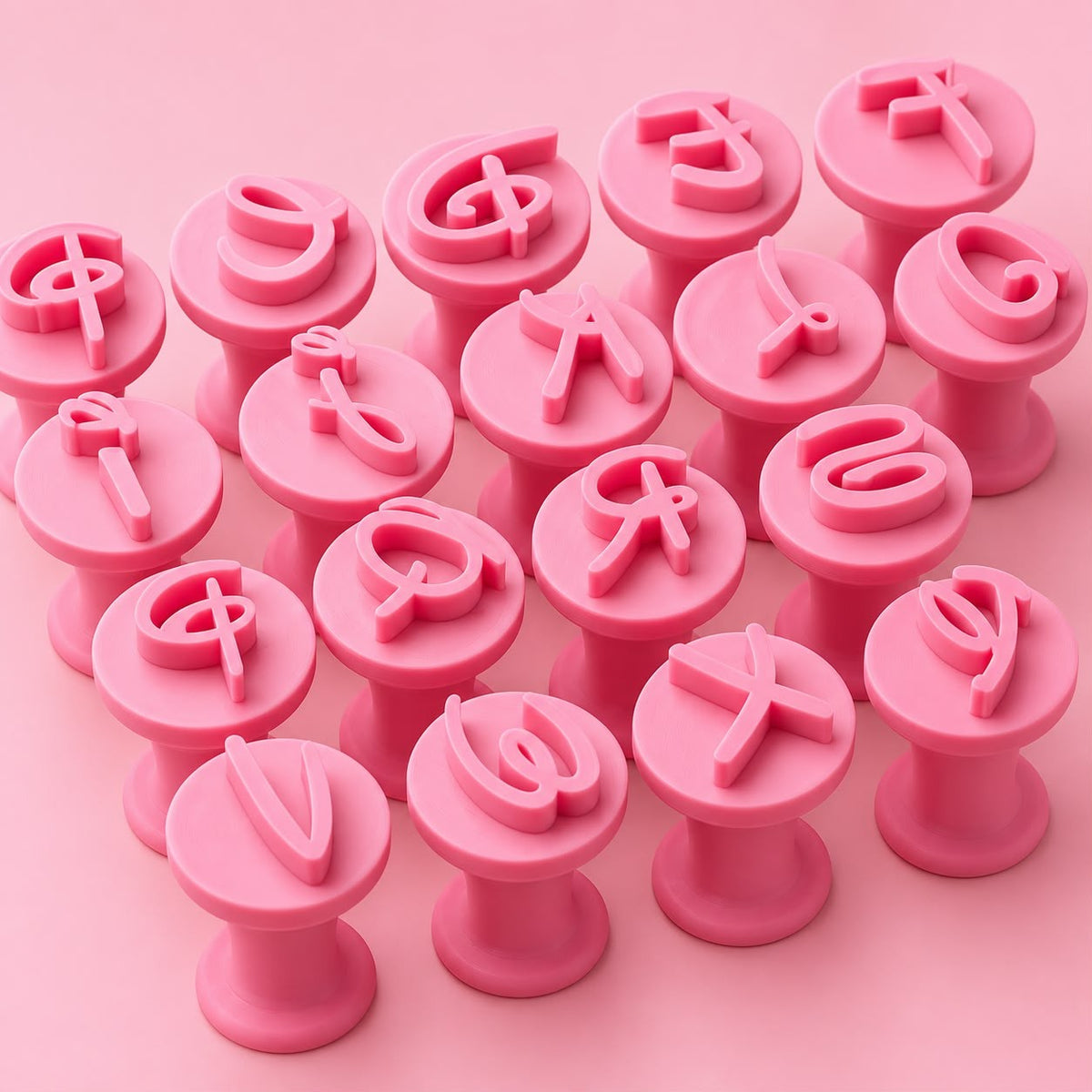 Pink script alphabet embossing stamps