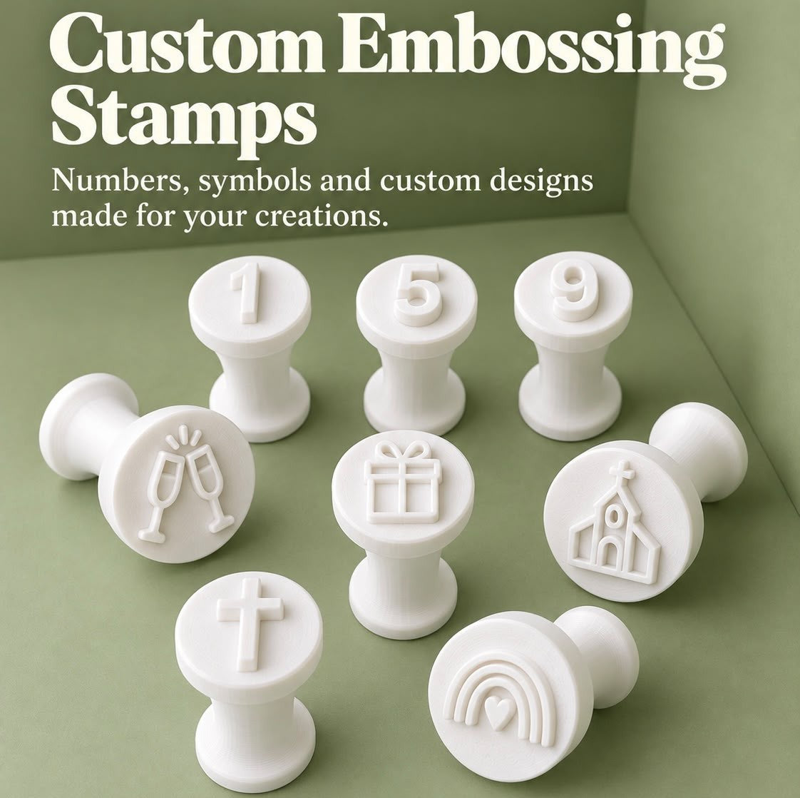 Custom embossing stamps with numbers, symbols and designs